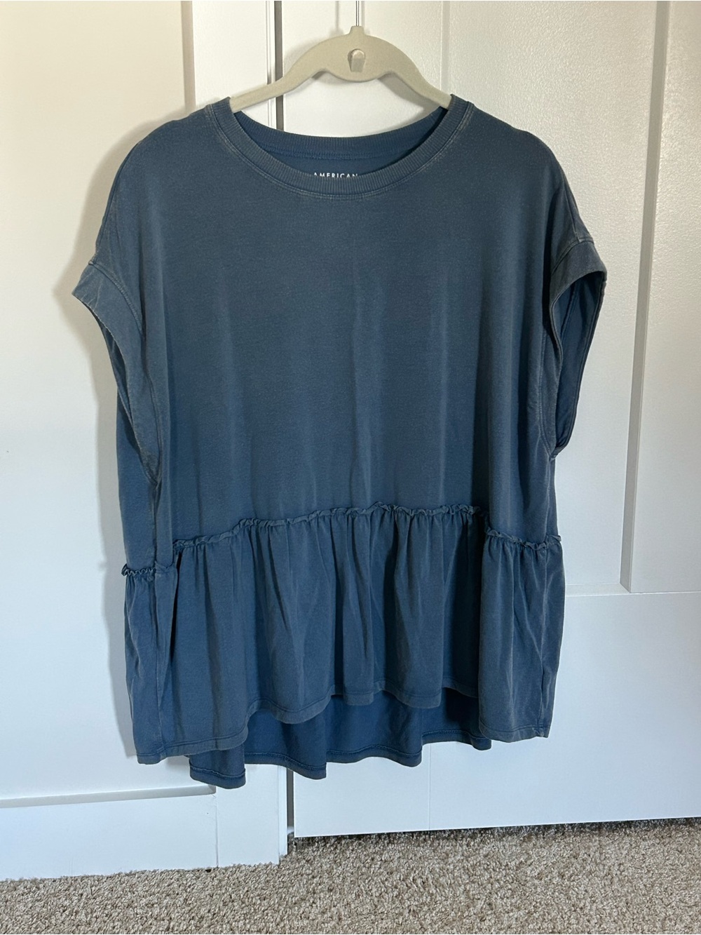 American Eagle Outfitters Washed Slate Blue Peplum Tee - Women's